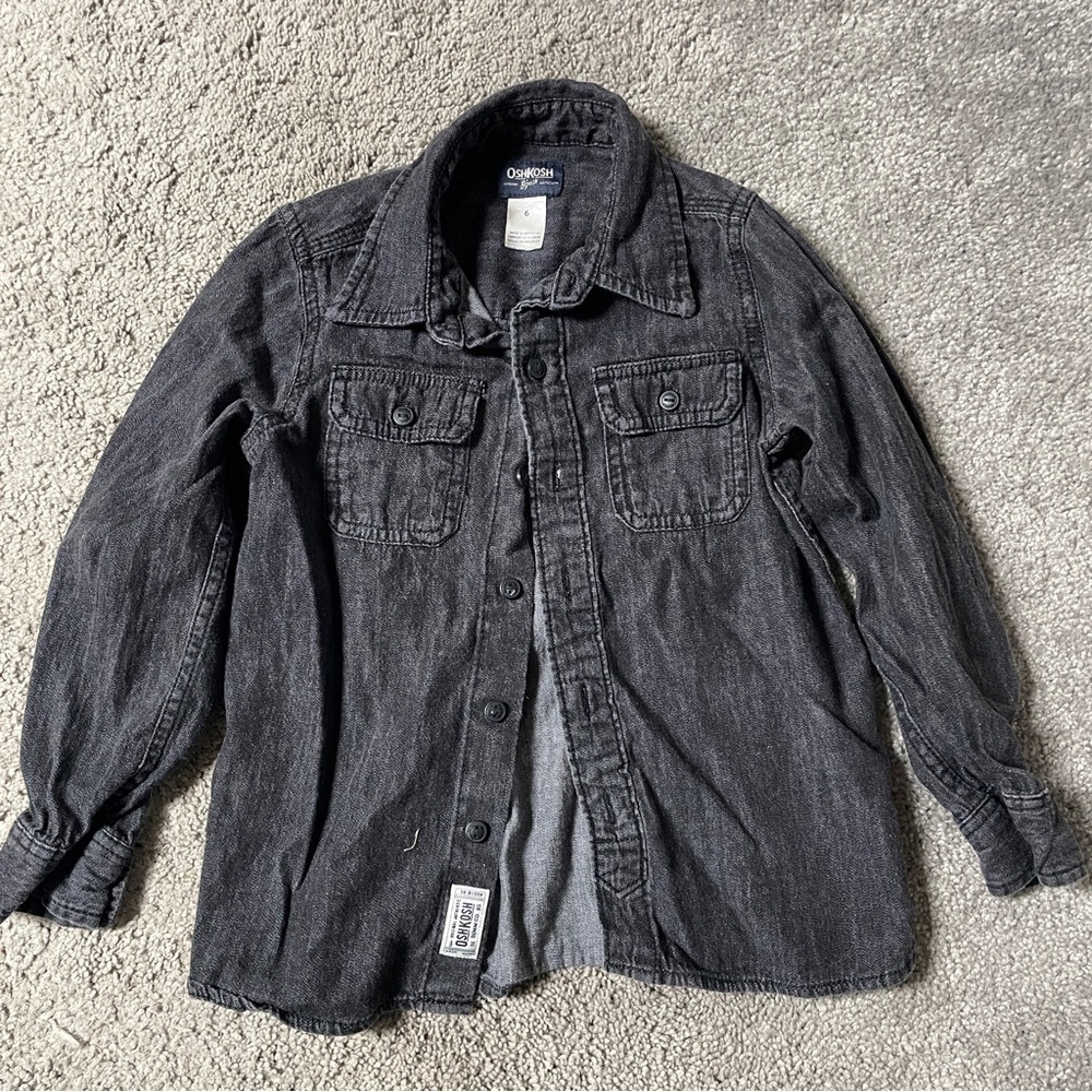 Oshkosh B’Gosh black denim‎ button down shirt kids size 6